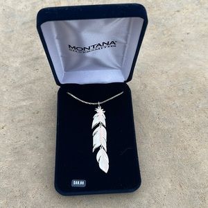 Montana feather necklace with rose gold vein